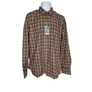 Global Mint Men's L Plaid Button Down Shirt Brown Blue Checked Casual Western